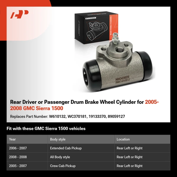 Rear Driver or Passenger Drum Brake Wheel Cylinder for 2005-2008 GMC Sierra 1500