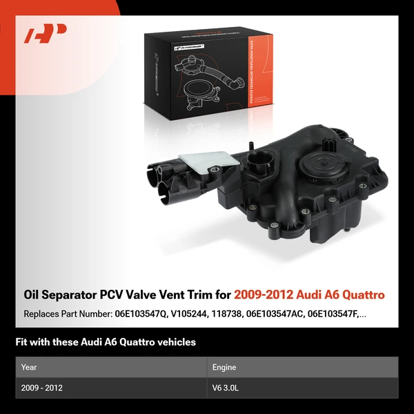 Oil Separator PCV Valve Vent Trim for 2009-2012 Audi A6 Quattro