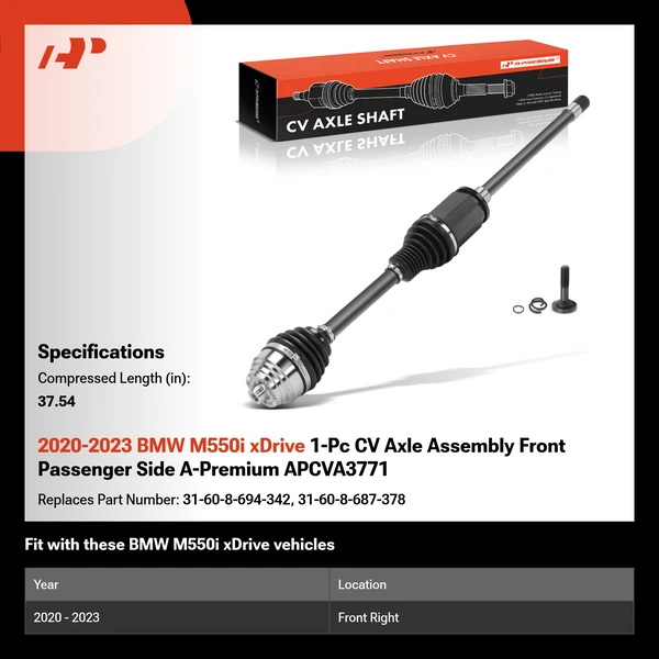 2020-2023 BMW M550i xDrive 1-Pc CV Axle Assembly Front Passenger Side A-Premium APCVA3771