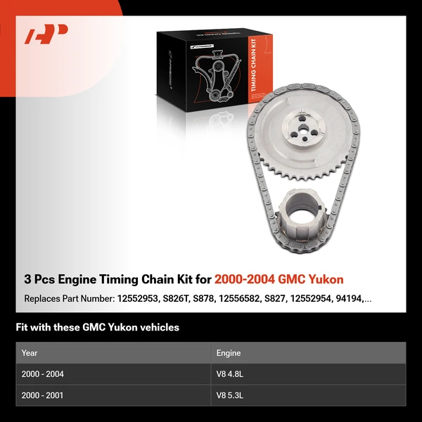 3 Pcs Engine Timing Chain Kit for 2000-2004 GMC Yukon