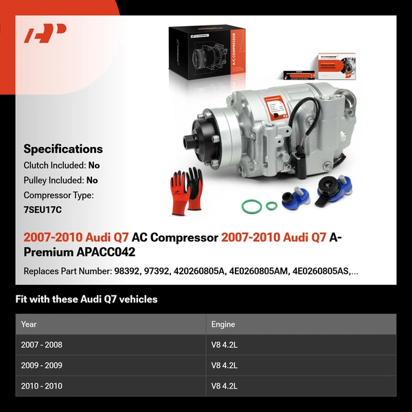 2007-2010 Audi Q7 AC Compressor 2007-2010 Audi Q7 A-Premium APACC042