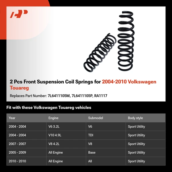 2 Pcs Front Suspension Coil Springs for 2004-2010 Volkswagen Touareg