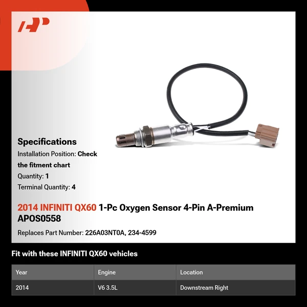 2014 INFINITI QX60 1-Pc Oxygen Sensor 4-Pin A-Premium APOS0558