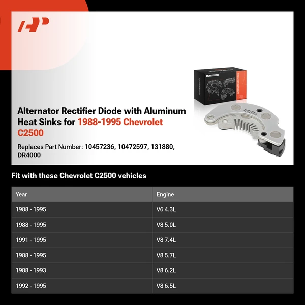 Alternator Rectifier Diode with Aluminum Heat Sinks for 1988-1995 Chevrolet C2500