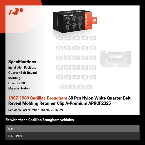 1987-1989 Cadillac Brougham 30 Pcs Nylon White Quarter Belt Reveal Molding Retainer Clip A-Premium APRCF2325