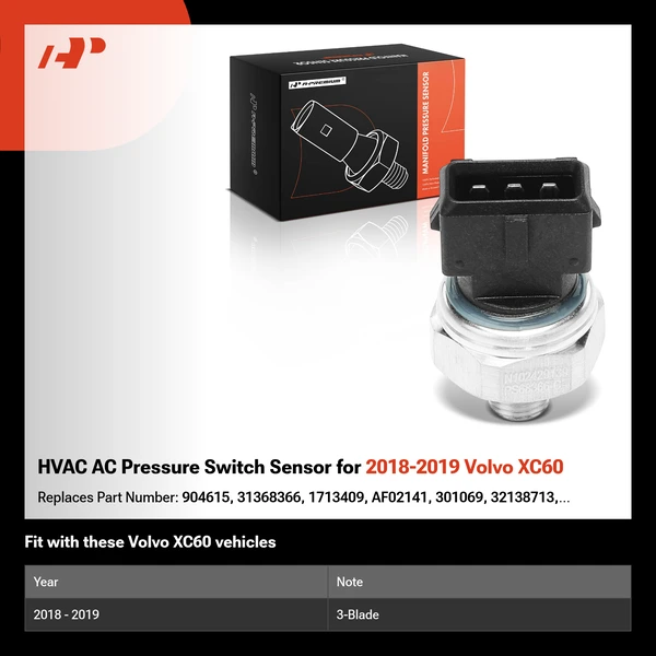 HVAC AC Pressure Switch Sensor for 2018-2019 Volvo XC60