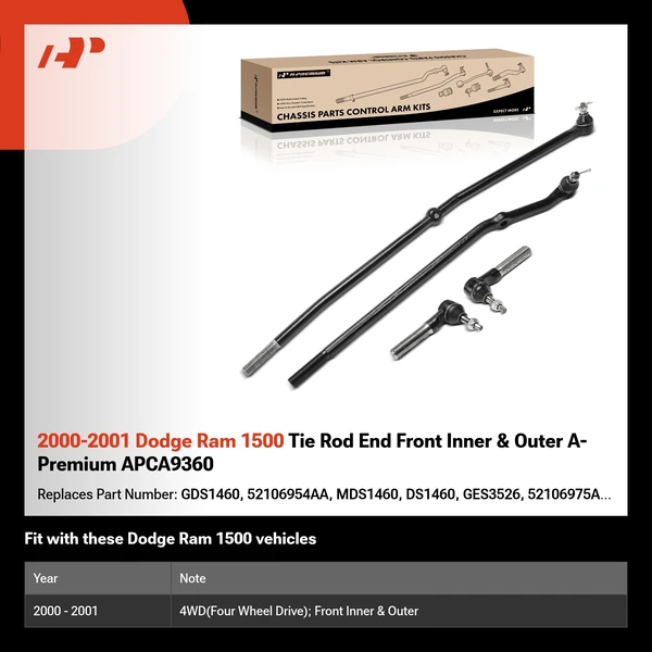 2000-2001 Dodge Ram 1500 Tie Rod End Front Inner & Outer A-Premium APCA9360