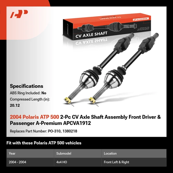 2004 Polaris ATP 500 2-Pc CV Axle Shaft Assembly Front Driver & Passenger A-Premium APCVA1912