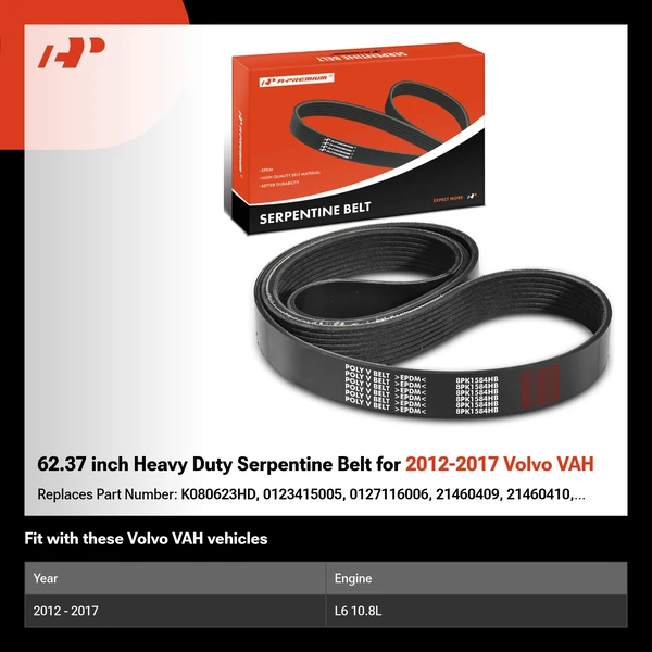 62.37 inch Heavy Duty Serpentine Belt for 2012-2017 Volvo VAH