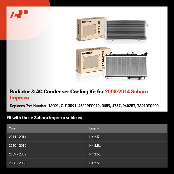 Radiator & AC Condenser Cooling Kit for 2008-2014 Subaru Impreza