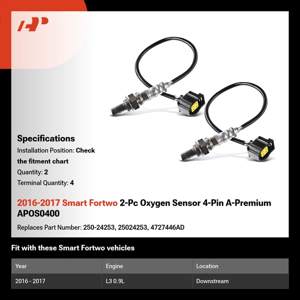 2016-2017 Smart Fortwo 2-Pc Oxygen Sensor 4-Pin A-Premium APOS0400