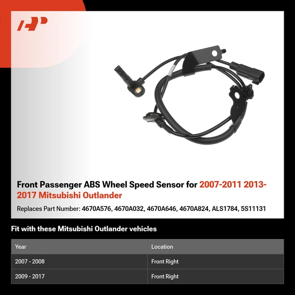 Front Passenger ABS Wheel Speed Sensor for 2007-2011 2013-2017 Mitsubishi Outlander