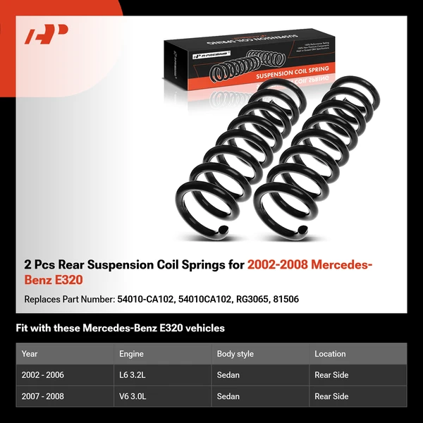 2 Pcs Rear Suspension Coil Springs for 2002-2008 Mercedes-Benz E320
