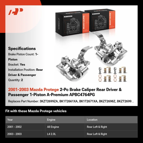 2001-2003 Mazda Protege 2-Pc Brake Caliper Rear Driver & Passenger 1-Piston A-Premium APBC4764PG