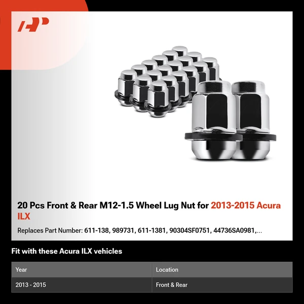 20 Pcs Front & Rear M12-1.5 Wheel Lug Nut for 2013-2015 Acura ILX