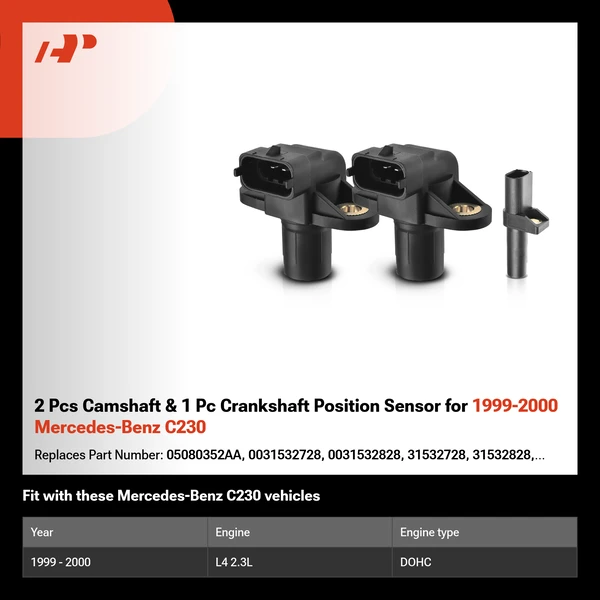 2 Pcs Camshaft & 1 Pc Crankshaft Position Sensor for 1999-2000 Mercedes-Benz C230