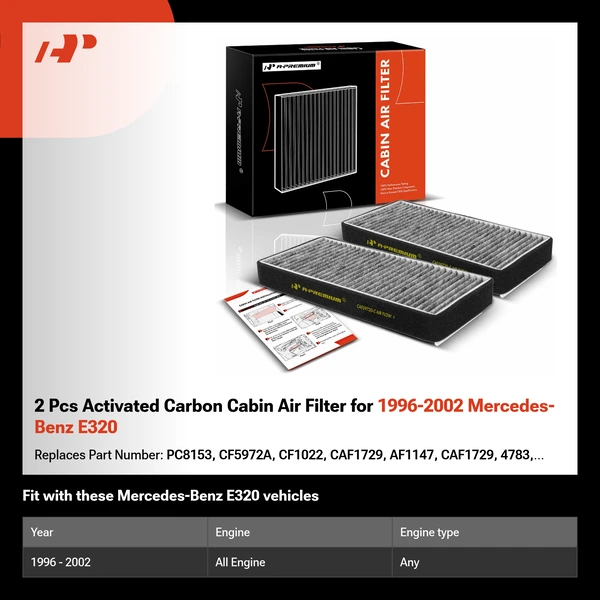 2 Pcs Activated Carbon Cabin Air Filter for 1996-2002 Mercedes-Benz E320