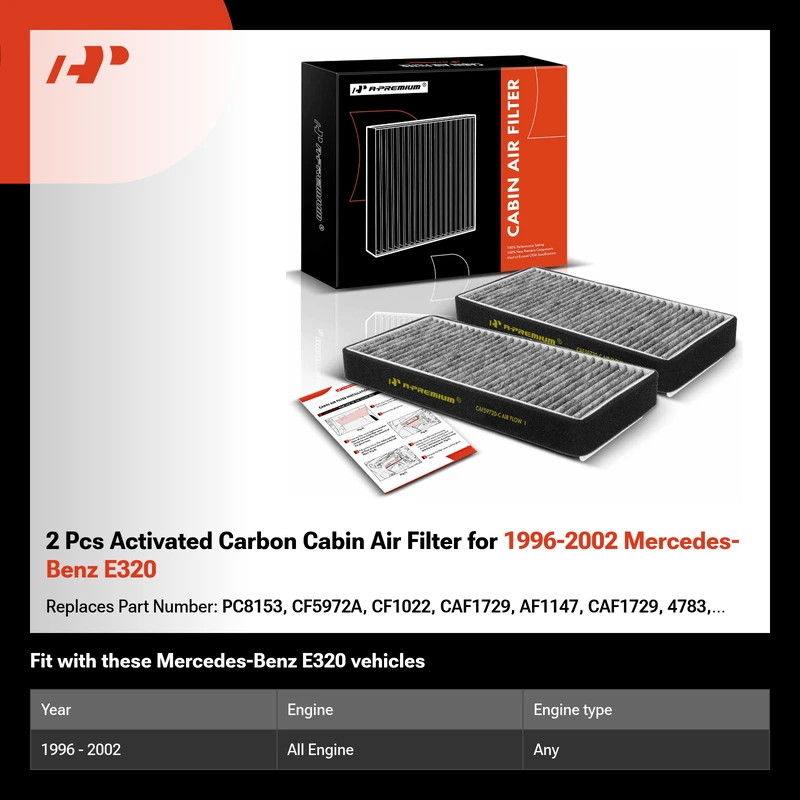 2 Pcs Activated Carbon Cabin Air Filter for 1996-2002 Mercedes-Benz E320