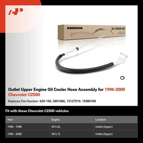 Outlet Upper Engine Oil Cooler Hose Assembly for 1996-2000 Chevrolet C2500