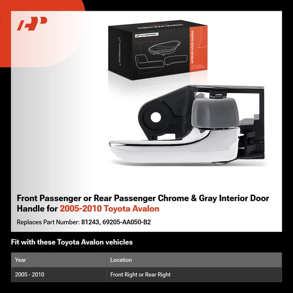 Front Passenger or Rear Passenger Chrome & Gray Interior Door Handle for 2005-2010 Toyota Avalon