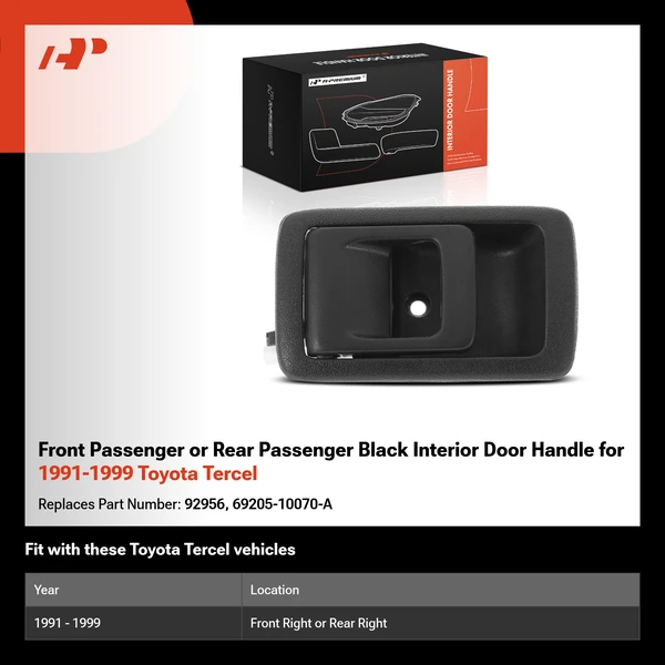 Front Passenger or Rear Passenger Black Interior Door Handle for 1991-1999 Toyota Tercel