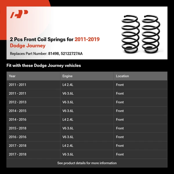 2 Pcs Front Coil Springs for 2011-2019 Dodge Journey