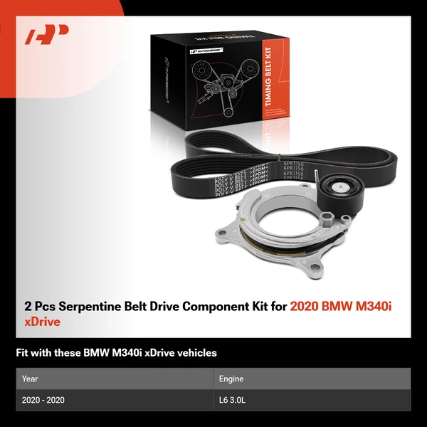 2 Pcs Serpentine Belt Drive Component Kit for 2020 BMW M340i xDrive