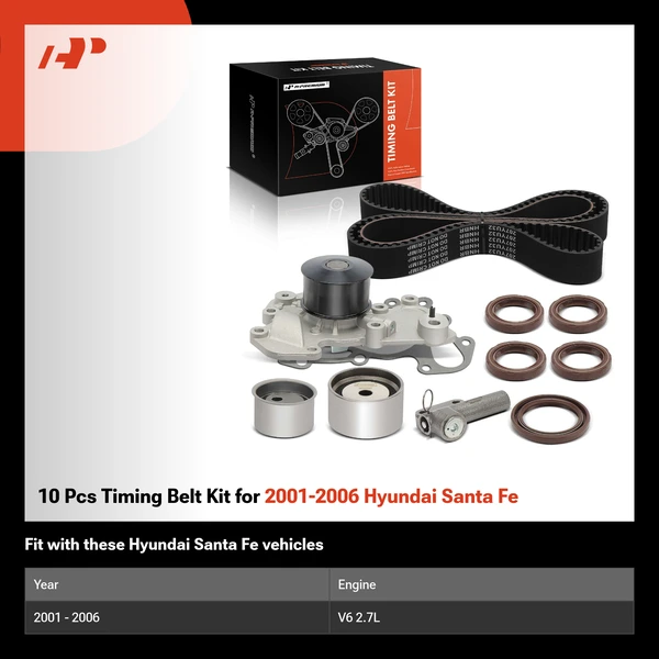 10 Pcs Timing Belt Kit for 2001-2006 Hyundai Santa Fe