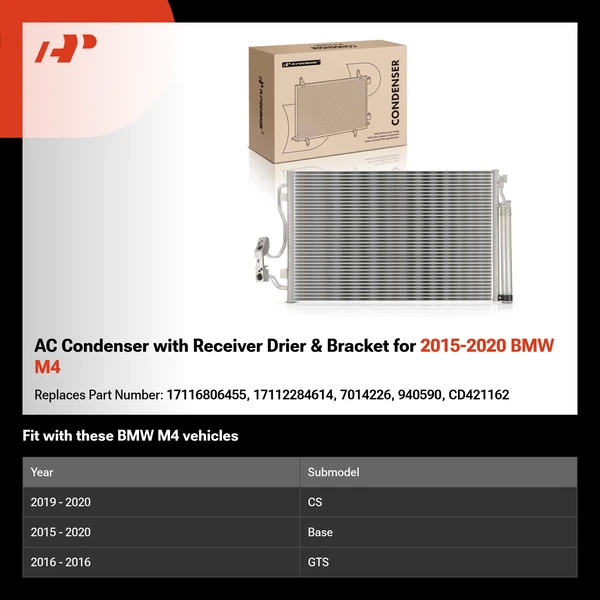 AC Condenser with Receiver Drier & Bracket for 2015-2020 BMW M4