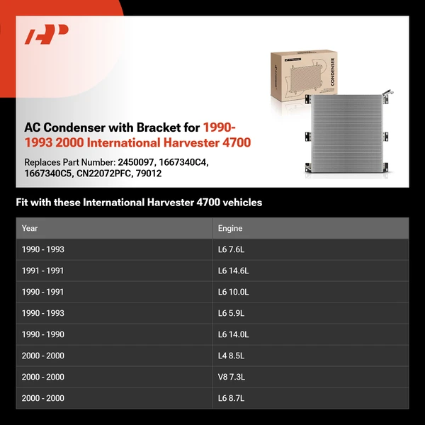AC Condenser with Bracket for 1990-1993 2000 International Harvester 4700