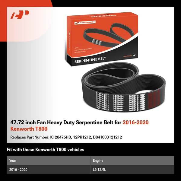 47.72 inch Fan Heavy Duty Serpentine Belt for 2016-2020 Kenworth T800
