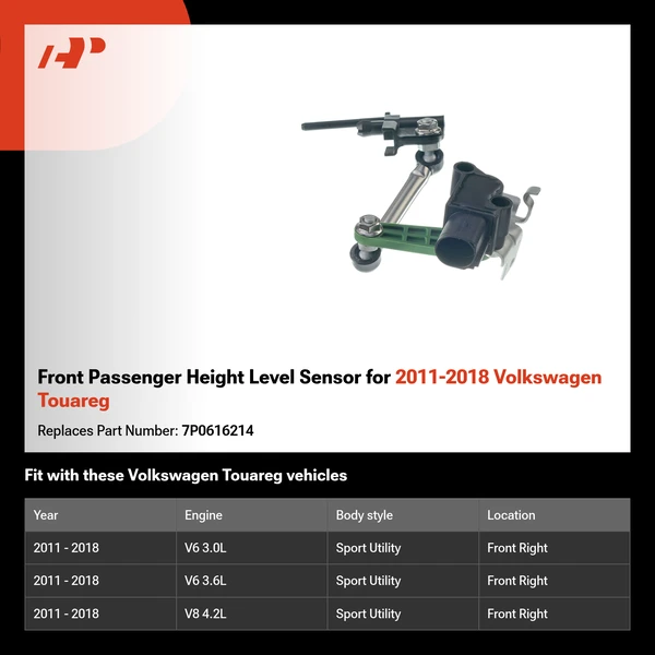 Front Passenger Height Level Sensor for 2011-2018 Volkswagen Touareg