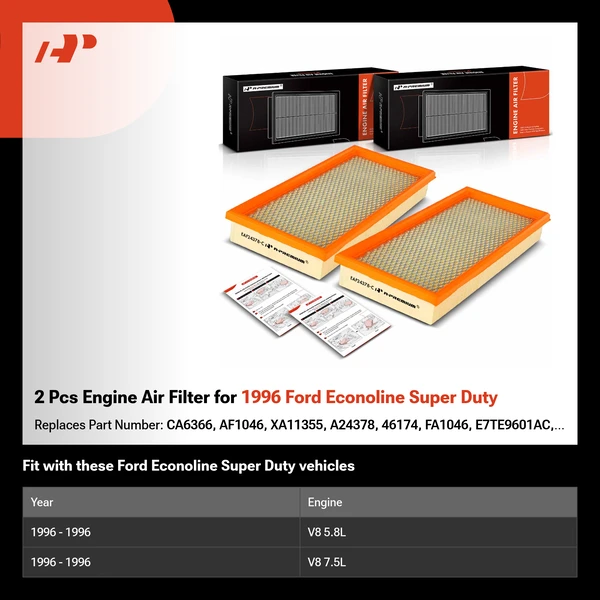 2 Pcs Engine Air Filter for 1996 Ford Econoline Super Duty