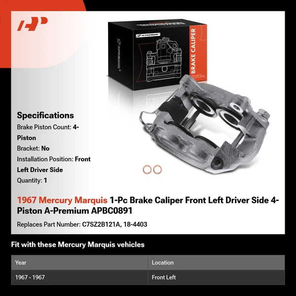 1967 Mercury Marquis 1-Pc Brake Caliper Front Left Driver Side 4-Piston A-Premium APBC0891