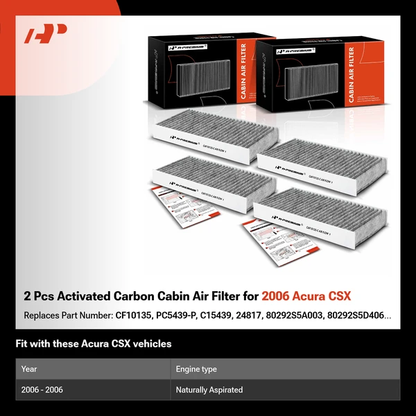 2 Pcs Activated Carbon Cabin Air Filter for 2006 Acura CSX
