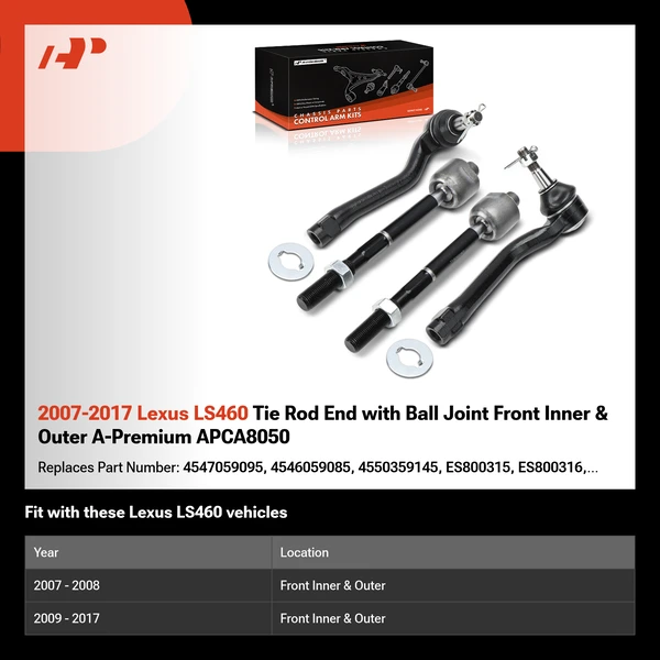 2007-2017 Lexus LS460 Tie Rod End with Ball Joint Front Inner & Outer A-Premium APCA8050