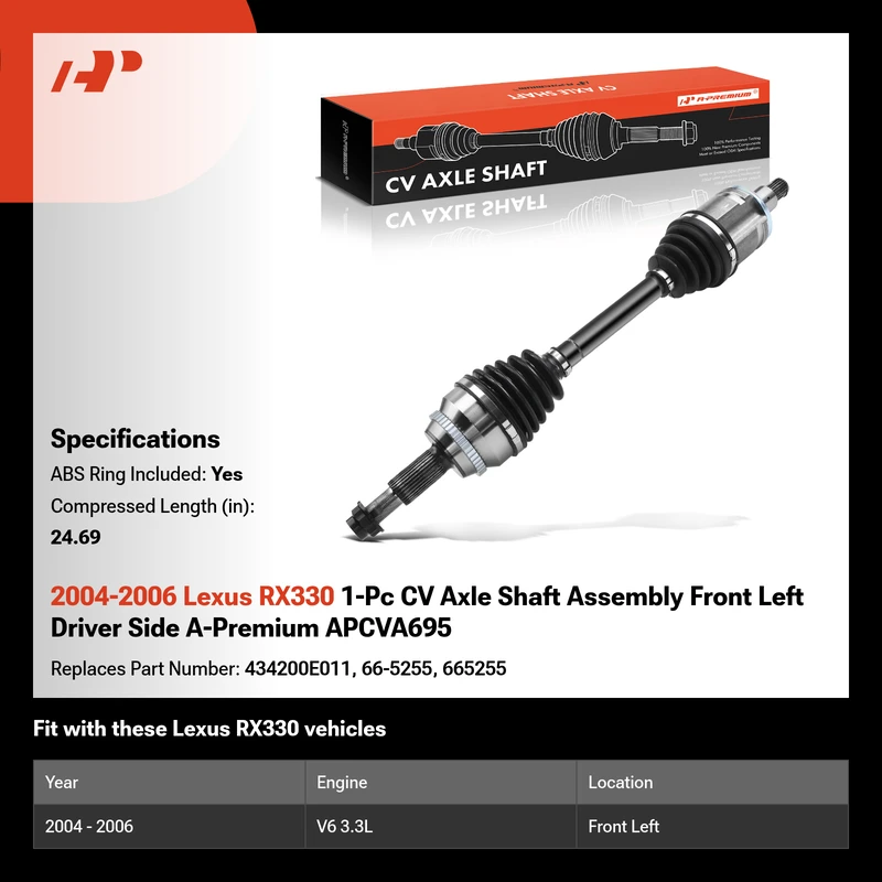 2004-2006 Lexus RX330 1-Pc CV Axle Shaft Assembly Front Left Driver Side A-Premium APCVA695