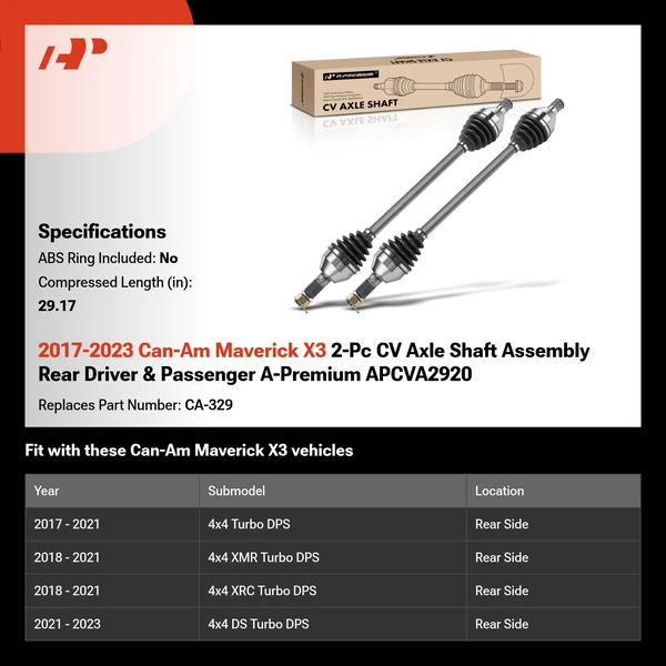 2017-2023 Can-Am Maverick X3 2-Pc CV Axle Shaft Assembly Rear Driver & Passenger A-Premium APCVA2920