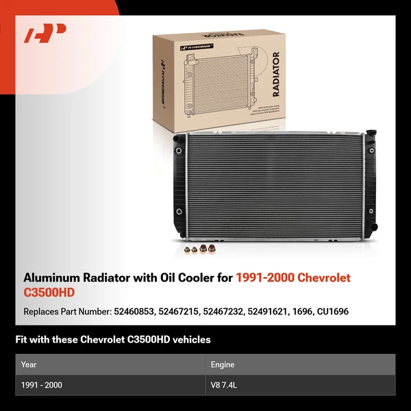 Aluminum Radiator with Oil Cooler for 1991-2000 Chevrolet C3500HD