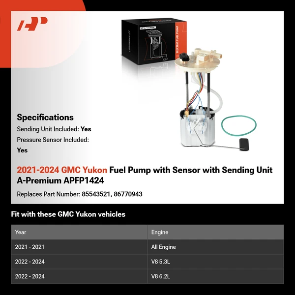 2021-2024 GMC Yukon Fuel Pump with Sensor with Sending Unit A-Premium APFP1424