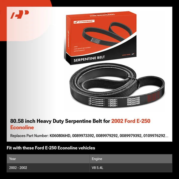 80.58 inch Heavy Duty Serpentine Belt for 2002 Ford E-250 Econoline