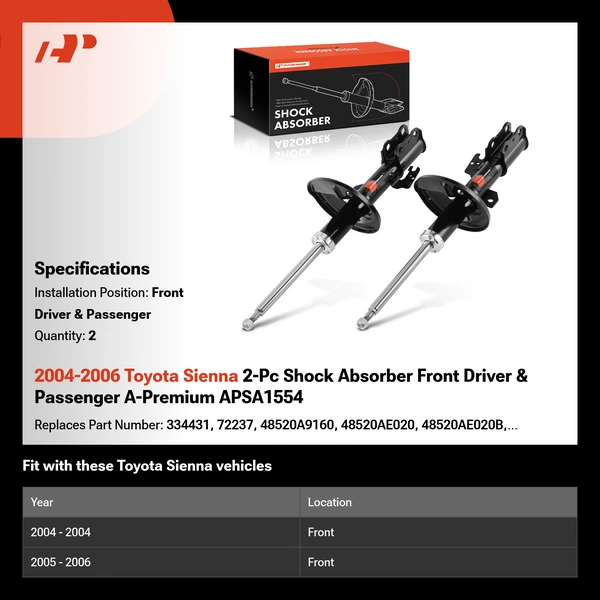2004-2006 Toyota Sienna 2-Pc Shock Absorber Front Driver & Passenger A-Premium APSA1554