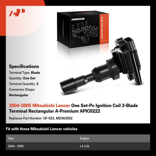 2004-2005 Mitsubishi Lancer One Set-Pc Ignition Coil 3-Blade Terminal Rectangular A-Premium APIC0222