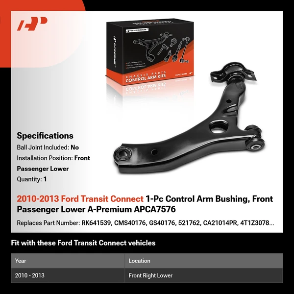 2010-2013 Ford Transit Connect 1-Pc Control Arm Bushing, Front Passenger Lower A-Premium APCA7576