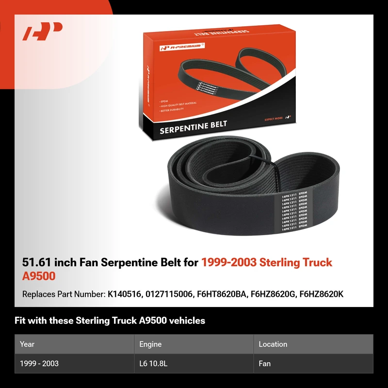 51.61 inch Fan Serpentine Belt for 1999-2003 Sterling Truck A9500