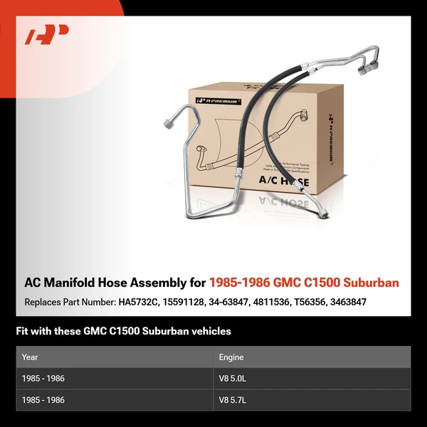 AC Manifold Hose Assembly for 1985-1986 GMC C1500 Suburban