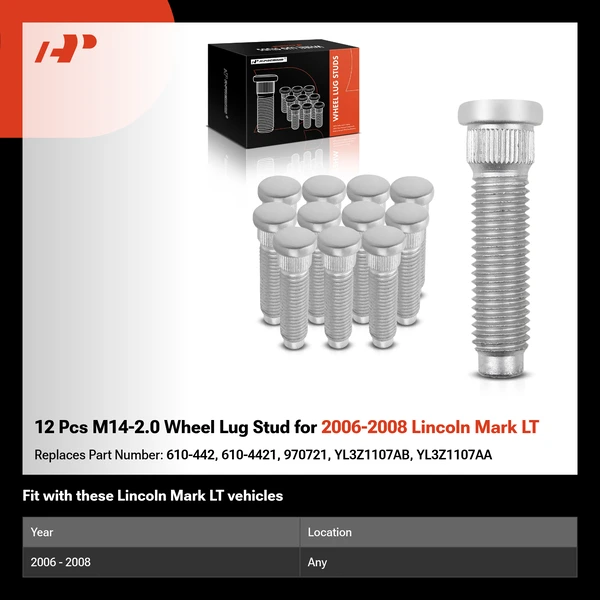 12 Pcs M14-2.0 Wheel Lug Stud for 2006-2008 Lincoln Mark LT