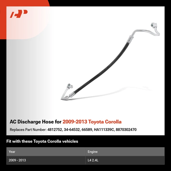 AC Discharge Hose for 2009-2013 Toyota Corolla