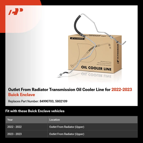 Outlet From Radiator Transmission Oil Cooler Line for 2022-2023 Buick Enclave