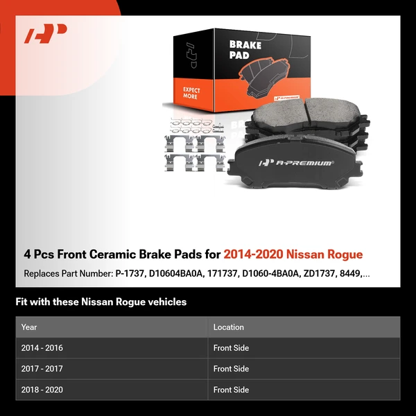 4 Pcs Front Ceramic Brake Pads for 2014-2020 Nissan Rogue
